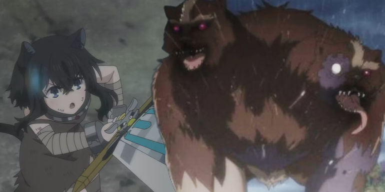 Fran and Teacher attack monster in Reincarnated as a Sword