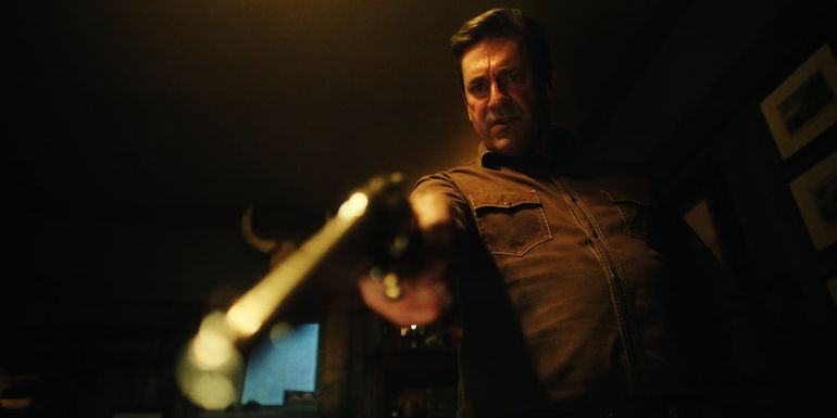 Jon Hamm with a revolver in Fargo