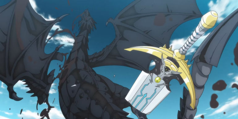 Teacher defeats dragon in Reincarnated as a Sword