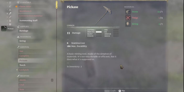crafting pickaxe enshrouded