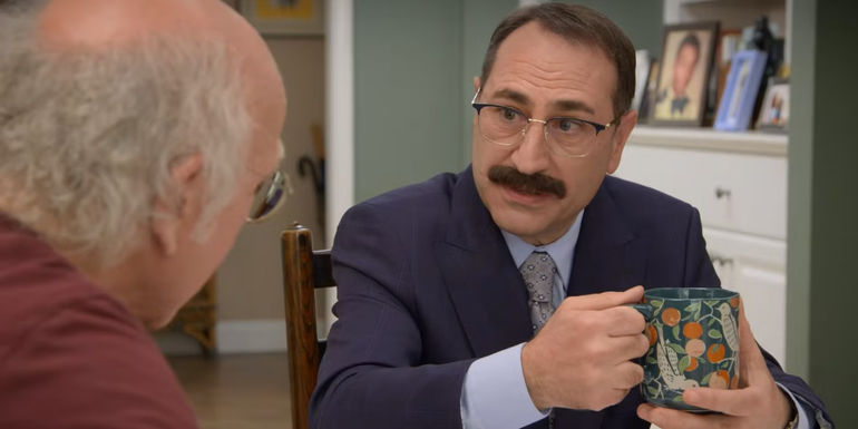 Joe D'Angelo drinks coffee in Curb Your Enthusiasm