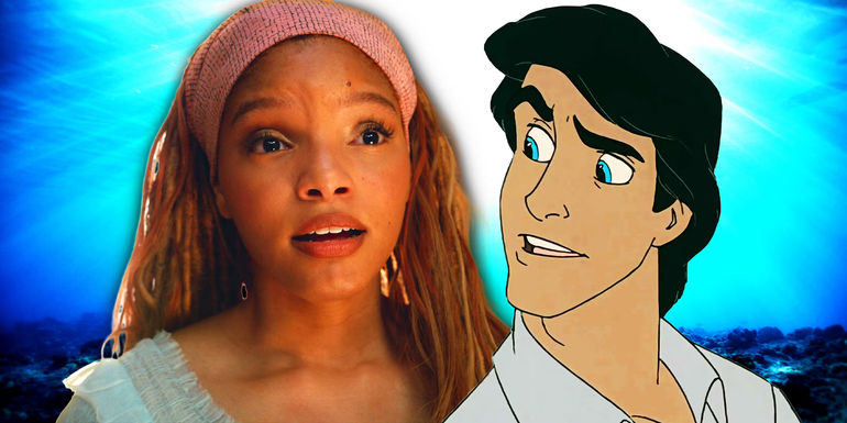 Live-action Ariel and animated Prince Eric in The Little Mermaid