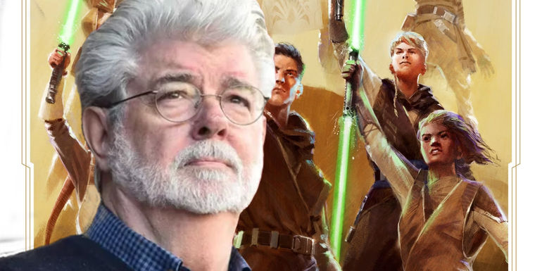 George Lucas in front of Jedi of the High Republic