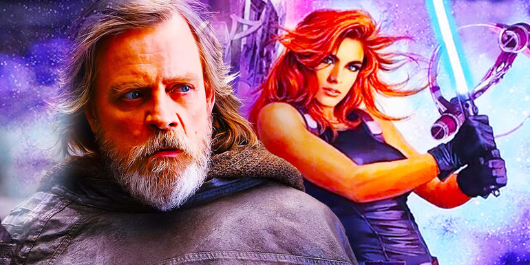 Luke Skywalker in The Last Jedi and Mara Jade from Star Wars Legends.