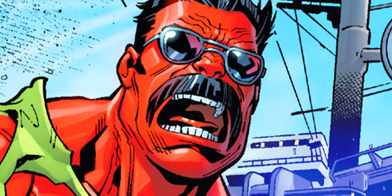 Red Hulk with moustache and glasses in Marvel Comics