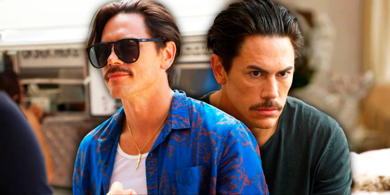 Montage of Tom Sandoval from Vanderpump Rules with sunglasses off and on