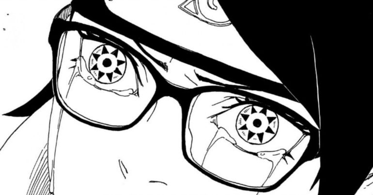 Sarada Uchiha unlocking her Mangekyo Sharingan (Image via Shueisha)