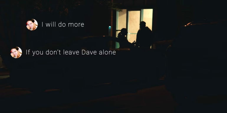 The left side of the image has messages that were sent to Liz and the right side of the image shows Dave and Liz reading them.