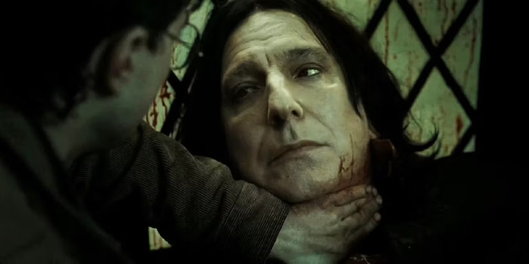 Alan Rickman as Severus Snape Dying in Harry's Arms in Harry Potter and the Deathly Hallows: Part 2