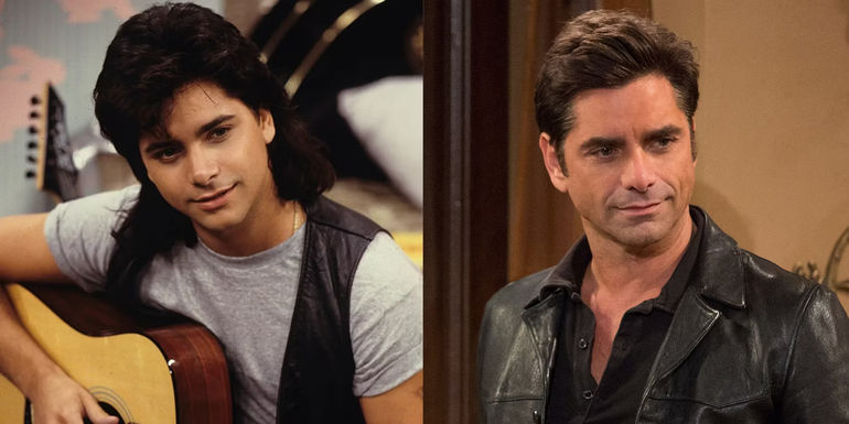 Split image of John Stamos as Uncle Jesse in Full House and in Fuller House.