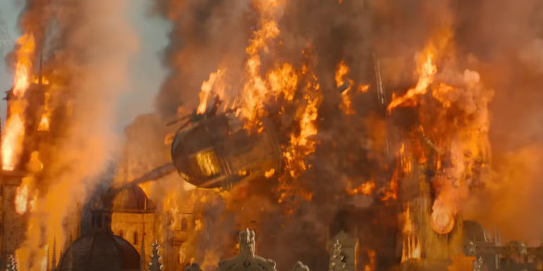 A burning castle from the NEtflix movie Damsel
