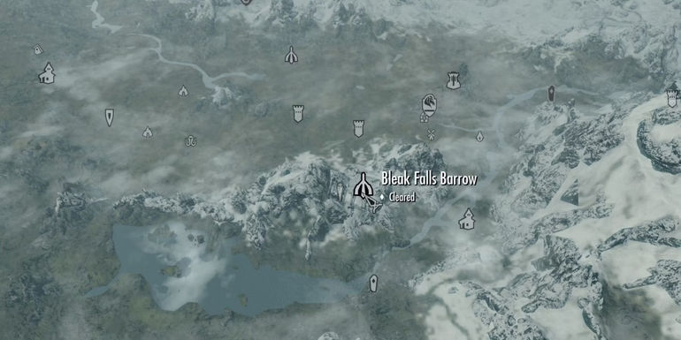 Bleak Falls Barrow location on the map in Skyrim