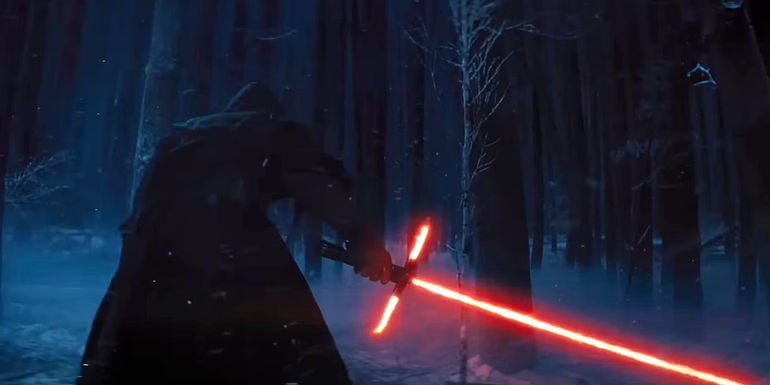 Kylo Ren igniting his lightsaber on Starkiller base