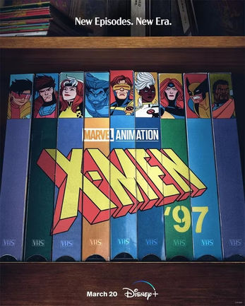 Official poster for X-Men 97 featuring VHS tapes with sevaral notable mutants
