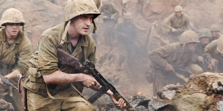 Sledge leading solider into battle in The Pacific