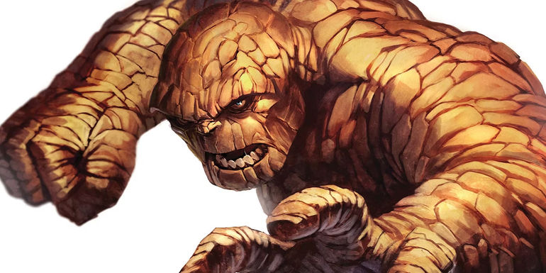 The Thing from Marvel Comics winds up for a punch