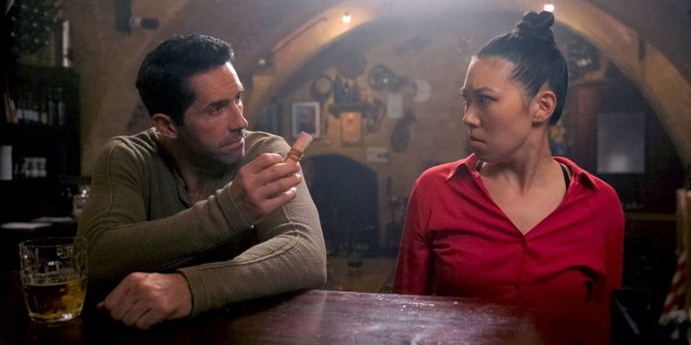 Scott Adkins and Sarah Chang in Accident Man Hitman's Holiday pic