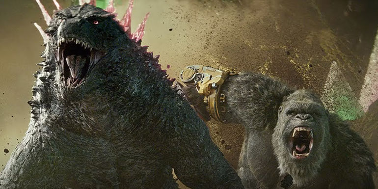 Godzilla and Kong running together in Godzilla X Kong: The New Empire.