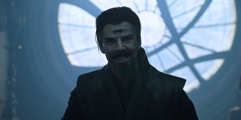 Benedict Cumberbratch's Sinister Strange smiles with his third eye in Doctor Strange in the Multiverse of Madness