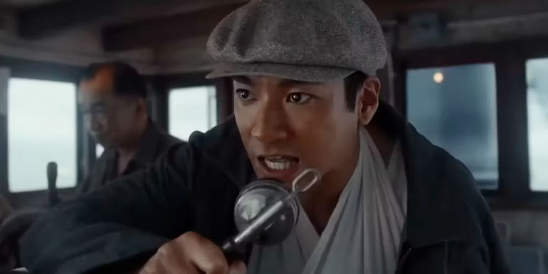 Yuki Yamada as Shirō Mizushima Using the Boat's Radio in Godzilla Minus One