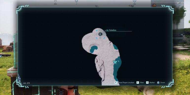 Image of the location on the map of Paladius in Palworld