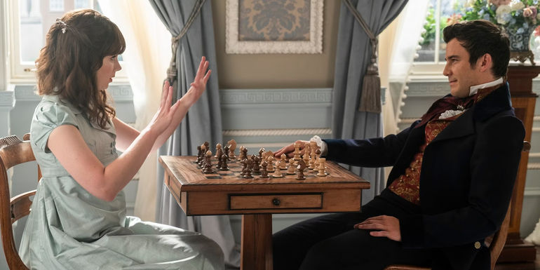 Eloise and Benedict play chess in Bridgerton season 2