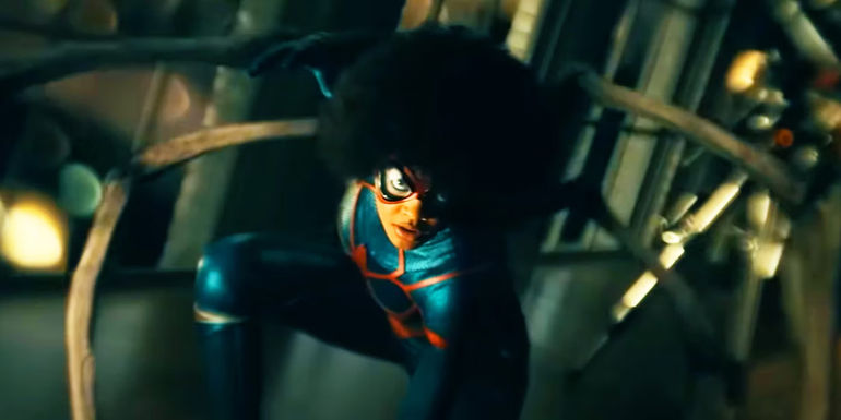 Mattie Franklin's Spider-Woman in costume in Madame Web