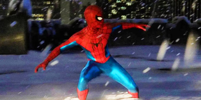 Tom Holland's Spider-Man in the snow in Spider-Man No Way Home