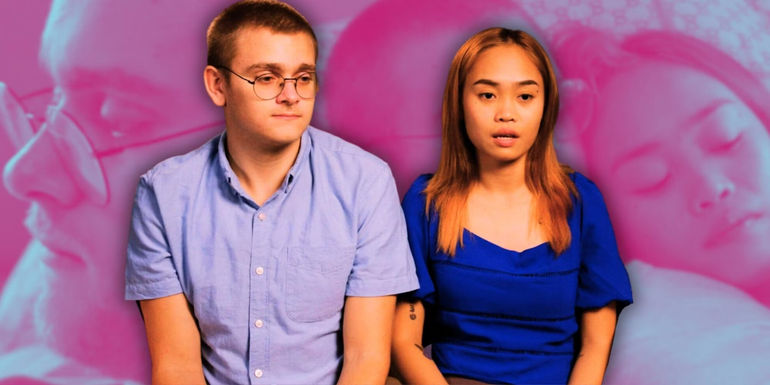Montage of 90 Day Fiance's Mary and Brandan with pink background