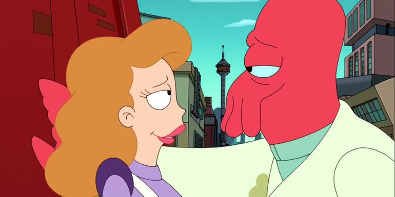 Marianne and Zoidberg in Futurama