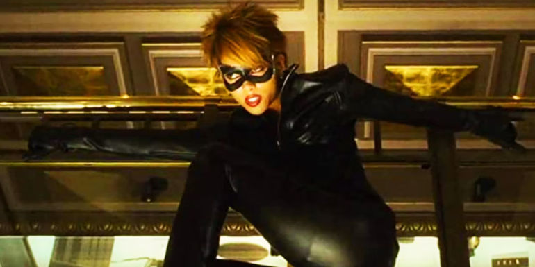 Halle Berry's Patience Phillips sneaks into a bank in Catwoman