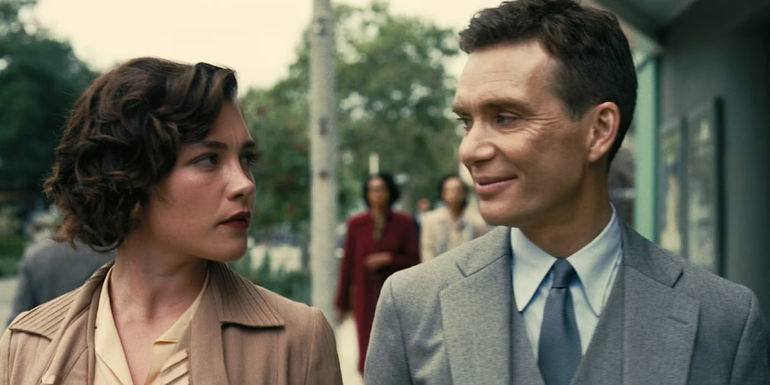 Oppenheimer looks at Jean and smiles in Oppenheimer.