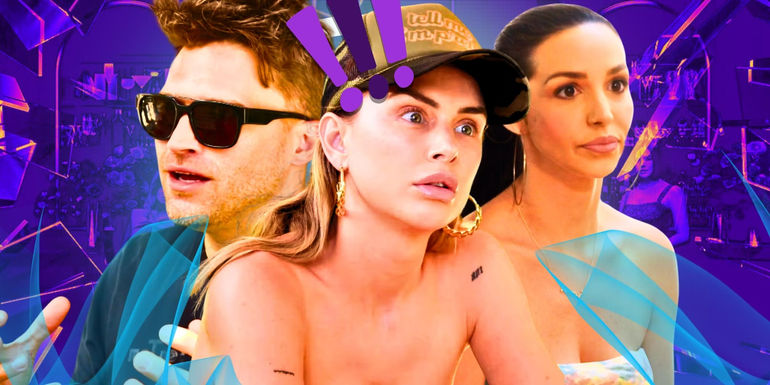Vandeprump Rules stars Tom Schwartz, Lala Kent and Scheana Shay looking surprised