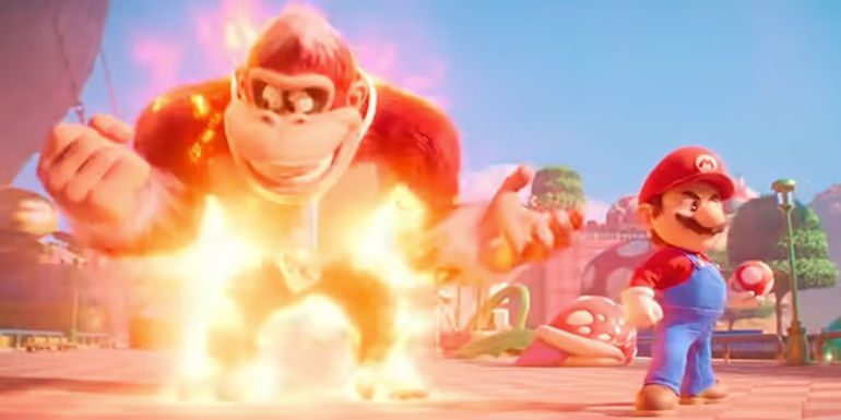 Mario and Donkey Kong powering-up in The Super Mario Bros. Movie.