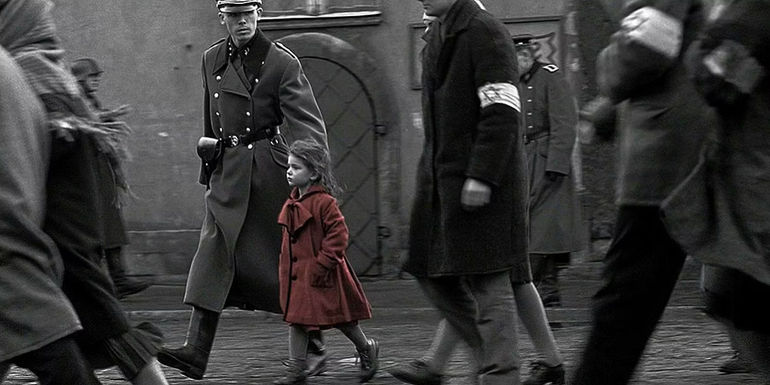The Girl in Red walking in Schindler's List.