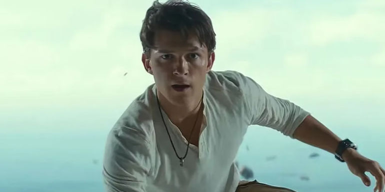 Tom Holland on a plane in Uncharted
