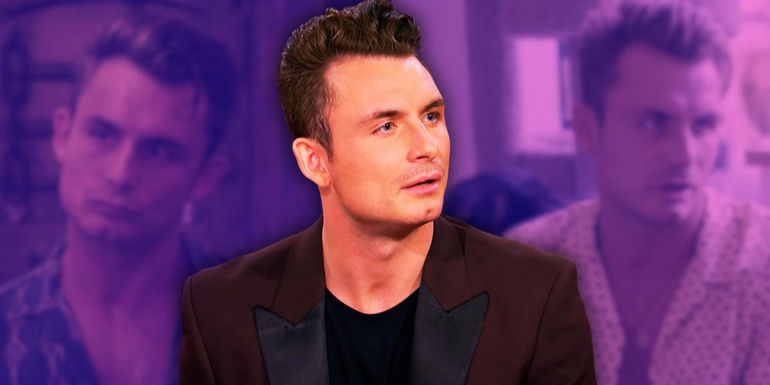 A montage of James Kennedy from Vanderpump Rules looking concerned.