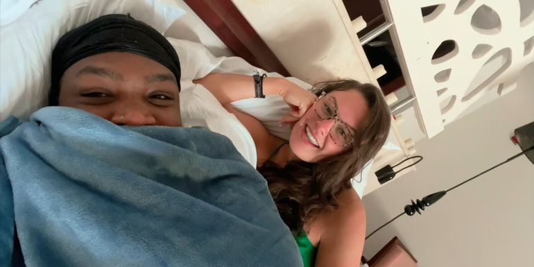 Brittany and Kenny Love Is Blind season 6 doing selfie video from bed