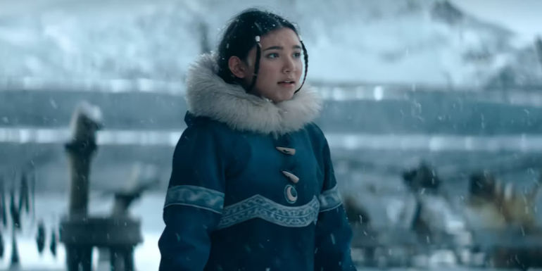 Katara in the South Pole in a flashback from Netflix's Avatar: The Last Airbender