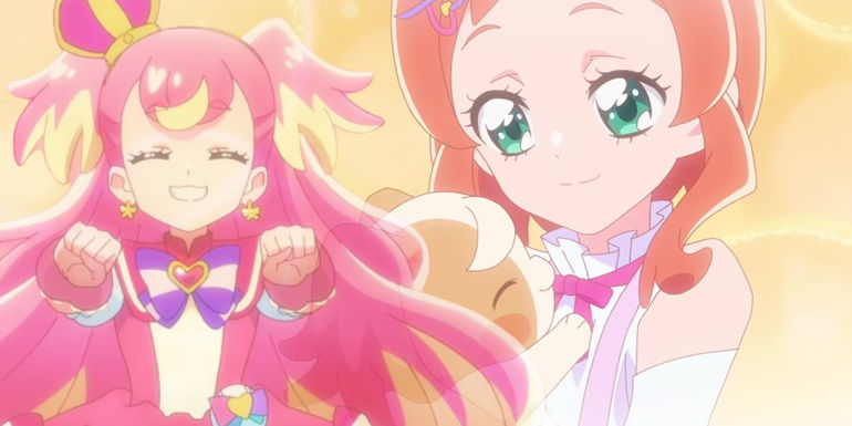 Komugi transforms into a Pretty Cure magical girl in Wonderful Precure!