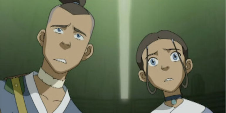 Sokka and Katara looking worried in Avatar the last airbender