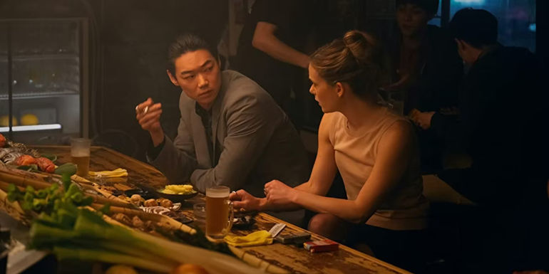 Sato and Samantha having dinner in Tokyo Vice.