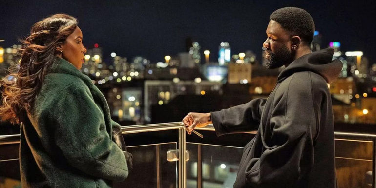 Kelly Rowland as Mea Harper and Trevante Rhodes as Zyair Malloy in Mea Culpa.