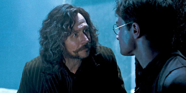 Gary Oldman as Sirius Black and Daniel Radcliffe as Harry Potter