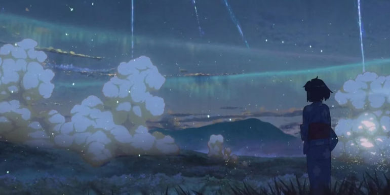 Mitsuha staring at the wreckage in Your Name