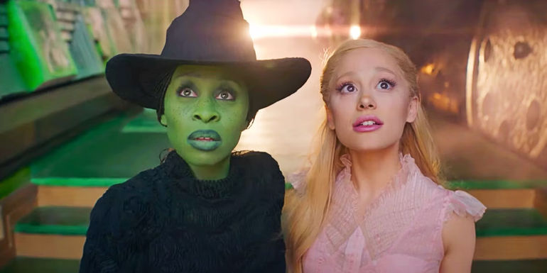 Elphaba (Cynthia Erivo) and Glinda (Ariana Grande) looking up in Wicked - Wicked's Cast Is Already One Of Its Greatest Strengths