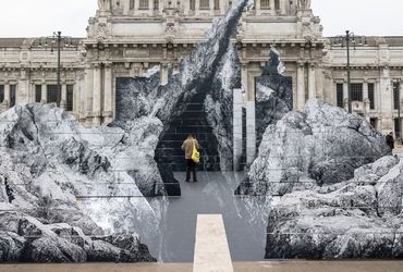 JR creates an immersive optical illusion at Milan's bustling train station during Design Week
