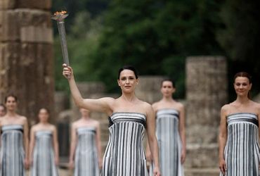 Historic Lighting of Paris 2024 Olympic Flame in Olympia