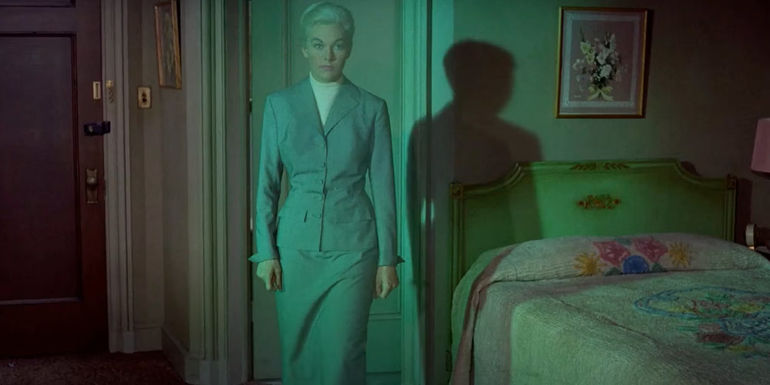 Kim Novak in green light in Vertigo