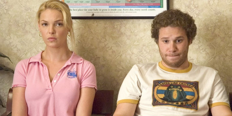 Katherine Heigl and Seth Rogen in a doctor's office in Knocked Up